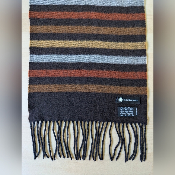 Smithsonian Brown Yellow Orange Striped Scarf Wool‎ Made In Italy